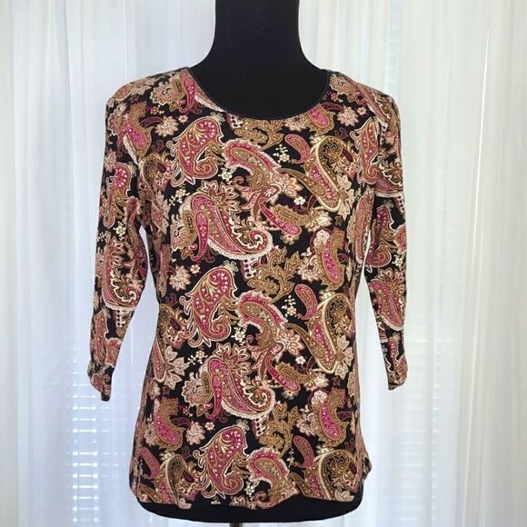Karen Scott 100% Cotton Paisley Top - Picture 1 of 5